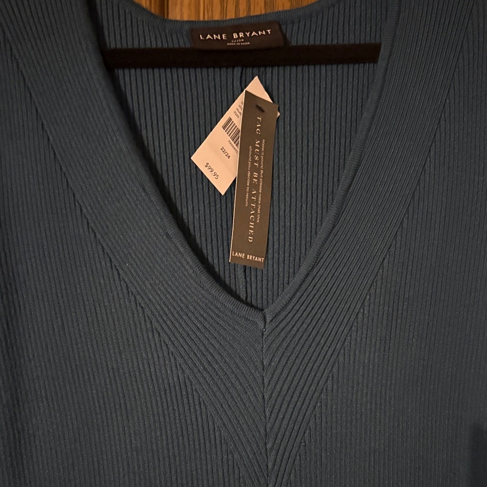 Teal V‑Neck Ribbed Knit Dress - Picture 3 of 7